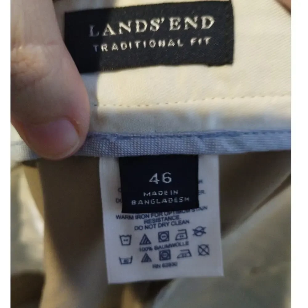 Lands' End Set of 2 Men Sz 46 Waist Tan Beige Khaki Chino Traditional Fit Shorts